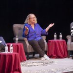 Chancellor Kristin Sobolik (center) speaks during a panel discussion on "Leading Through Turbulent Times" during the 2026 Start with Leadership Conference last Thursday at the Blanche M. Touhill Performing Arts Center.
