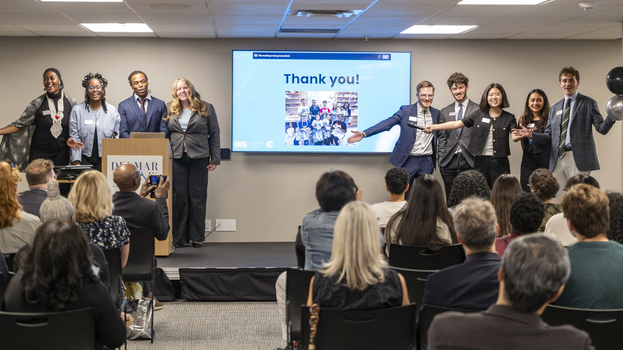 Rose Marika Mwansa, Jamya Davis, Alford Young III, Elizabeth Herbin, Aubrey Lay, Lee Attar, Chistina Chun, Jeme Chavez and Liam Johnson took a moment to thank all the guests who attended their graduation from the St. Louis Coro Fellows Program last Thursday at Delmar DivINe.