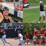 (Clockwise from top left) Women's swimmer Justice Beard, men's golfer Logan Mayo, the UMSL women's soccer team and baseball player Mitch Bonczkowski