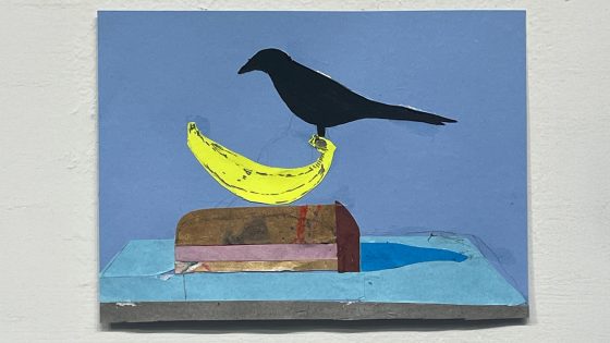 Painting of black bird and banana