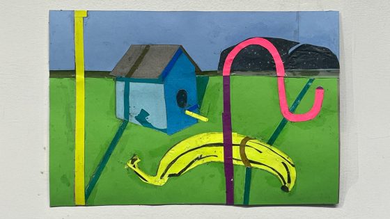 Painting of a birdhouse and banana