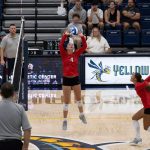 UMSL setter Marly Burbach prepares to deliver a pass to one of her teammates