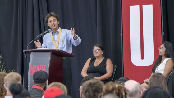 Accelerated BSN graduate Pietro Parrilla delivers the student speech at last week's Graduation Awards and Pinning Ceremony.