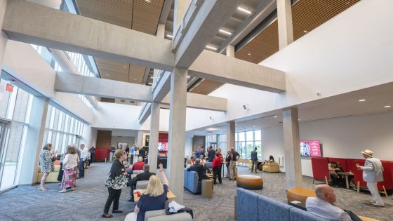 Guests gather for a reception in the new Richter Family Welcome and Alumni Center following a dedication ceremony