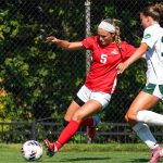 Josie Maddox prepares to cross the ball against Wisconsin-Parkside