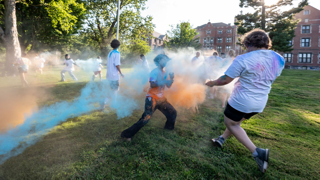Pierre Laclede Honors College Student Association hosted their annual welcome event - Paint-A-Palooza! Students participated in a dry paint fight outside of the Honors College on South Campus.