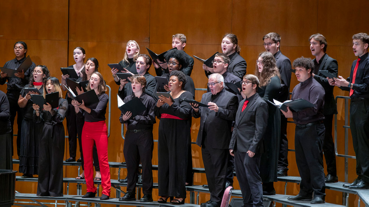 Members of UMSL's University Singers perform during the Acappellooza Fall festival held in the Touhill Performing Arts Center. 