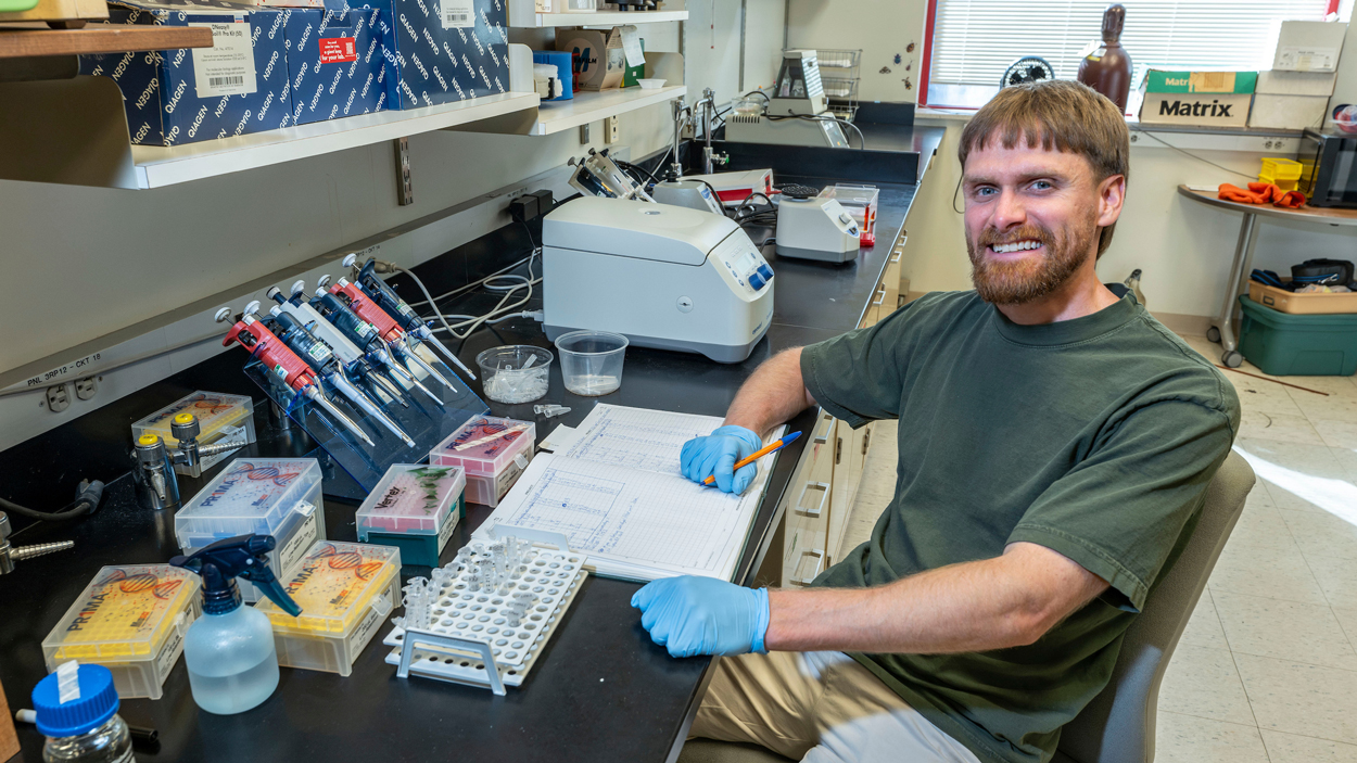 University of Missouri–St. Louis biology graduate student, Garrett Behrands. PhD candidate Garrett Behrends studies paper wasps in South Africa via UMSAEP.