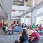 Interim Chancellor Chris Spilling expresses gratitude to students, faculty and staff while speaking during a campus open house at the new Richter Family Welcome and Alumni Center on Wednesday morning at the University of Missouri–St. Louis.